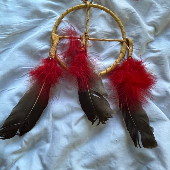 Lot of 5 Dreamcatcher Style Wall Hangings Leather Wrapped Hoops Beads & Feathers - Picture 8 of 10